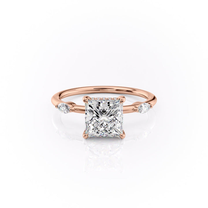 The Nancy Set With Princess Side Stone Moissanite#material_18k-rose