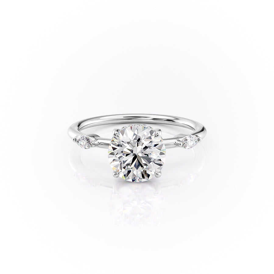 The Nancy Set With Round Side Stone Lab Diamond 1 Carat 14K White#material_14k-white