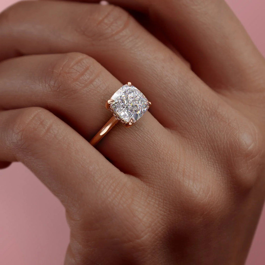 The Natasha Set With Cushion Solitaire Lab Diamond 3 Carat 14K Rose#material_14k-rose