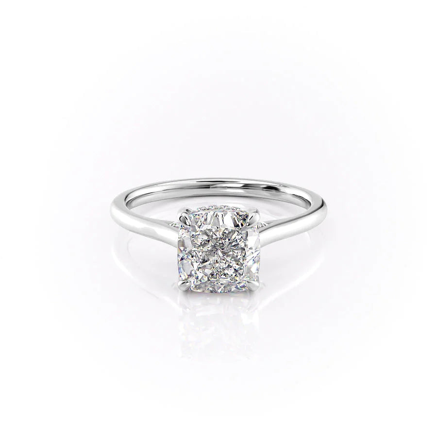 The Natasha Set With Cushion Solitaire Lab Diamond 1 Carat 14K White#material_14k-white