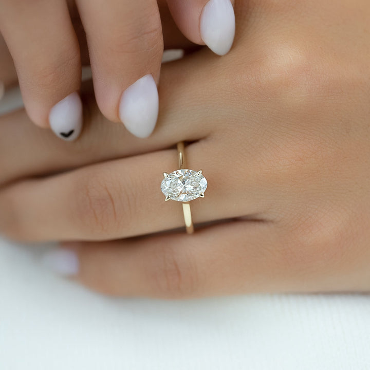 The Natasha Set With Oval Solitaire Lab Diamond 2 Carat 14K Gold#material_14k-gold