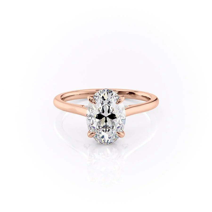 The Natasha Set With Oval Solitaire Lab Diamond 1 Carat 14K Rose#material_14k-rose