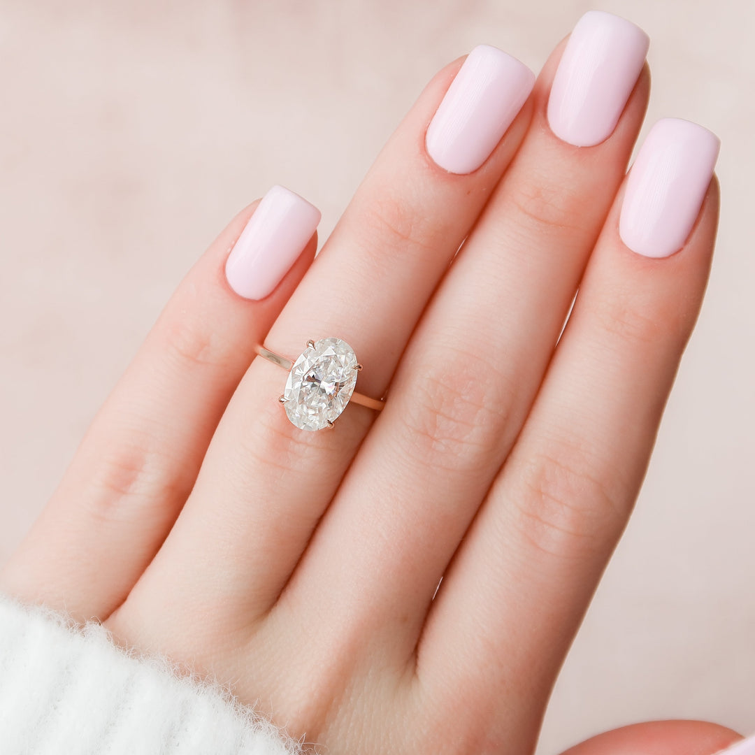 The Natasha Set With Oval Solitaire Lab Diamond 3 Carat 14K Rose#material_14k-rose