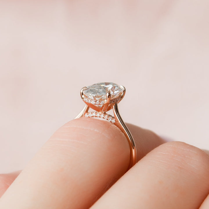 The Natasha Set With Oval Solitaire Lab Diamond 1 Carat 14K Rose#material_14k-rose