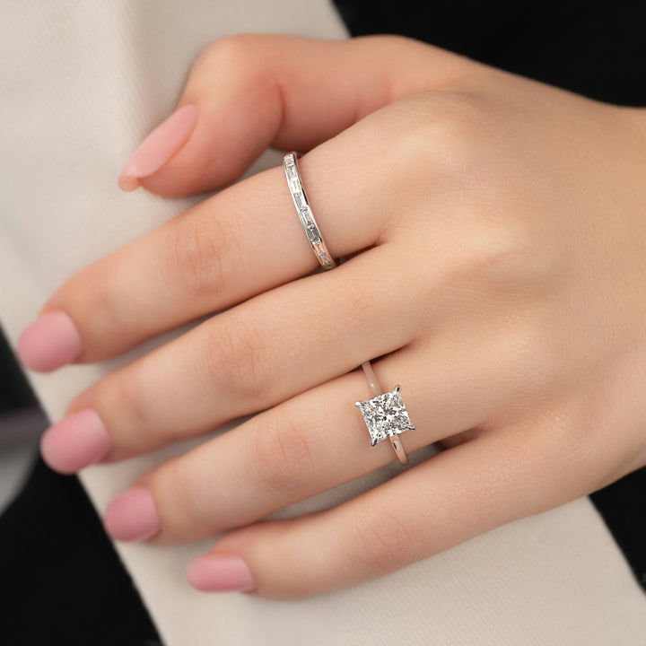 The Natasha Set With Princess Solitaire Lab Diamond 2 Carat 14K White#material_14k-white