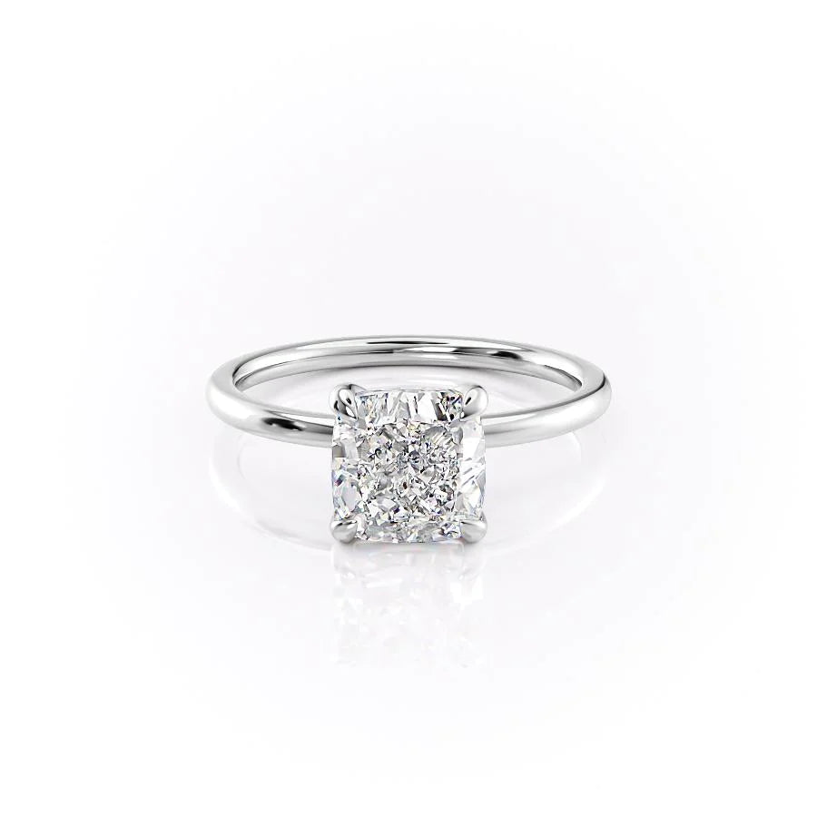 The Navy Set With Cushion Solitaire Lab Diamond 1 Carat 14K White#material_14k-white