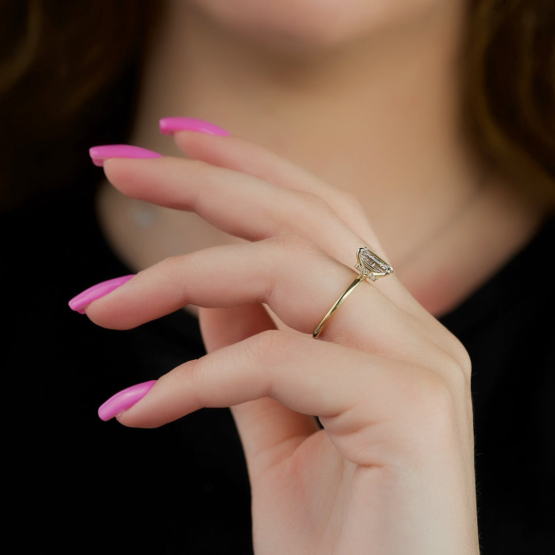 The Navy Emerald Lab Diamond Moissanite Engagement Ring
