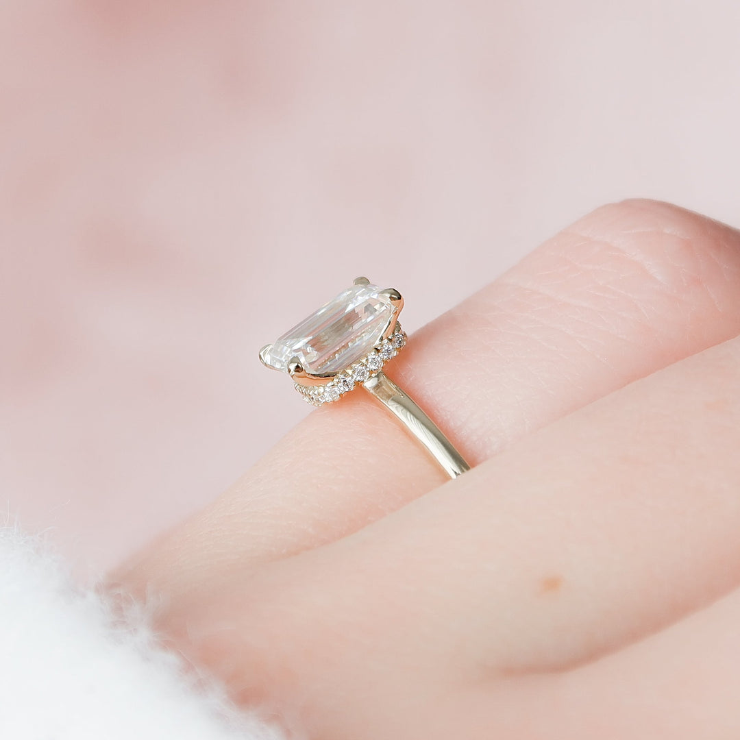 The Navy Emerald Lab Diamond Moissanite Engagement Ring
