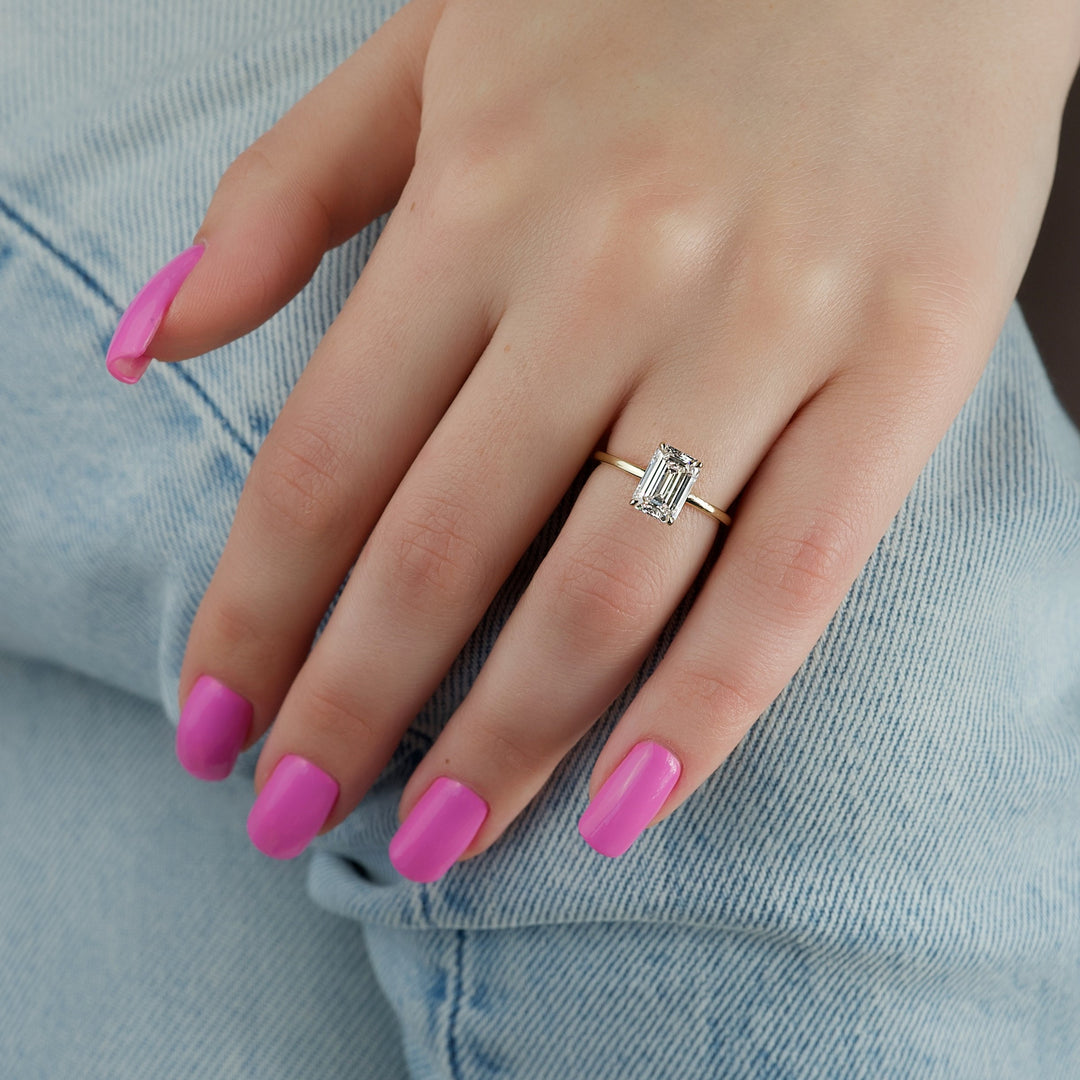 The Navy Emerald Lab Diamond Moissanite Engagement Ring