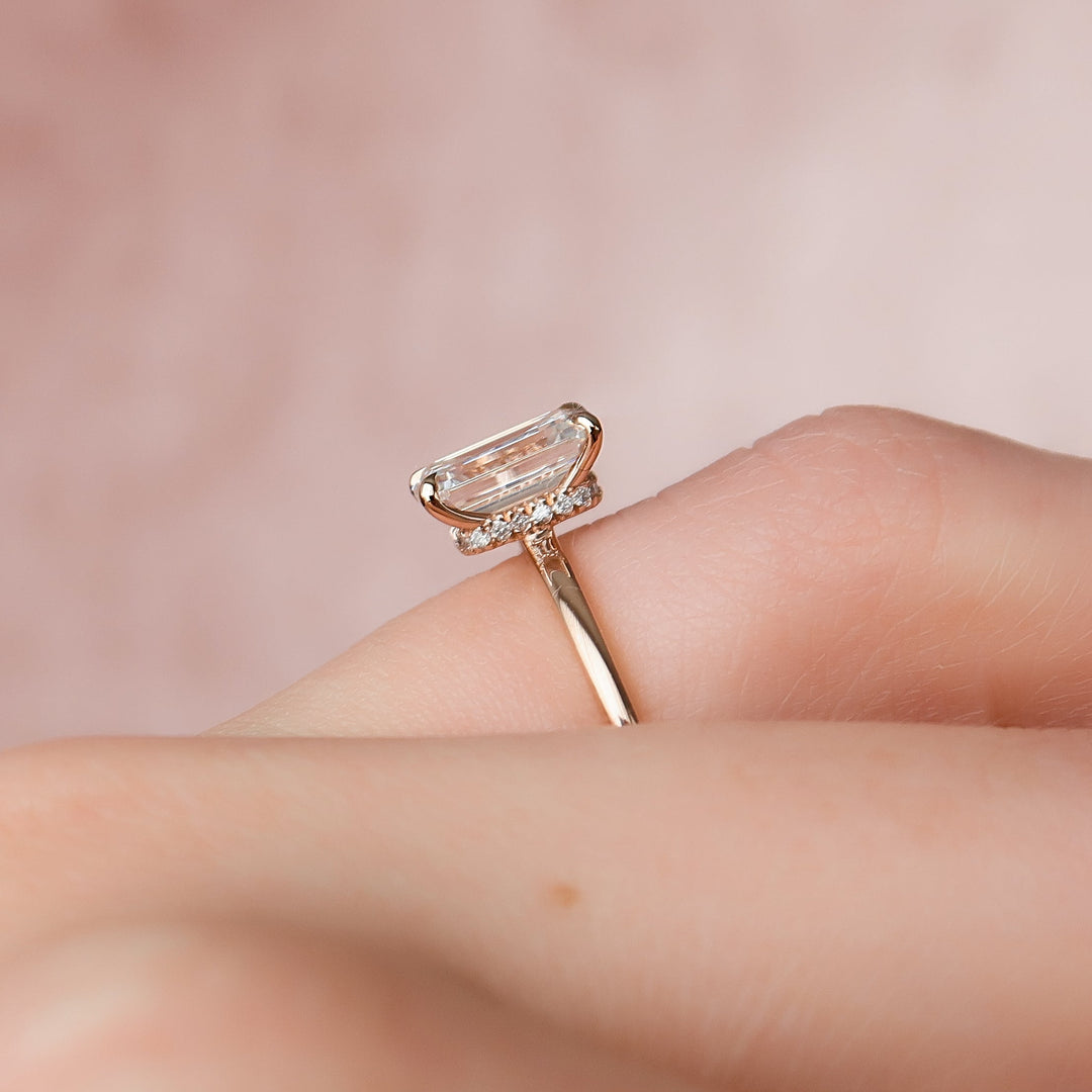 The Navy Emerald Lab Diamond Moissanite Engagement Ring