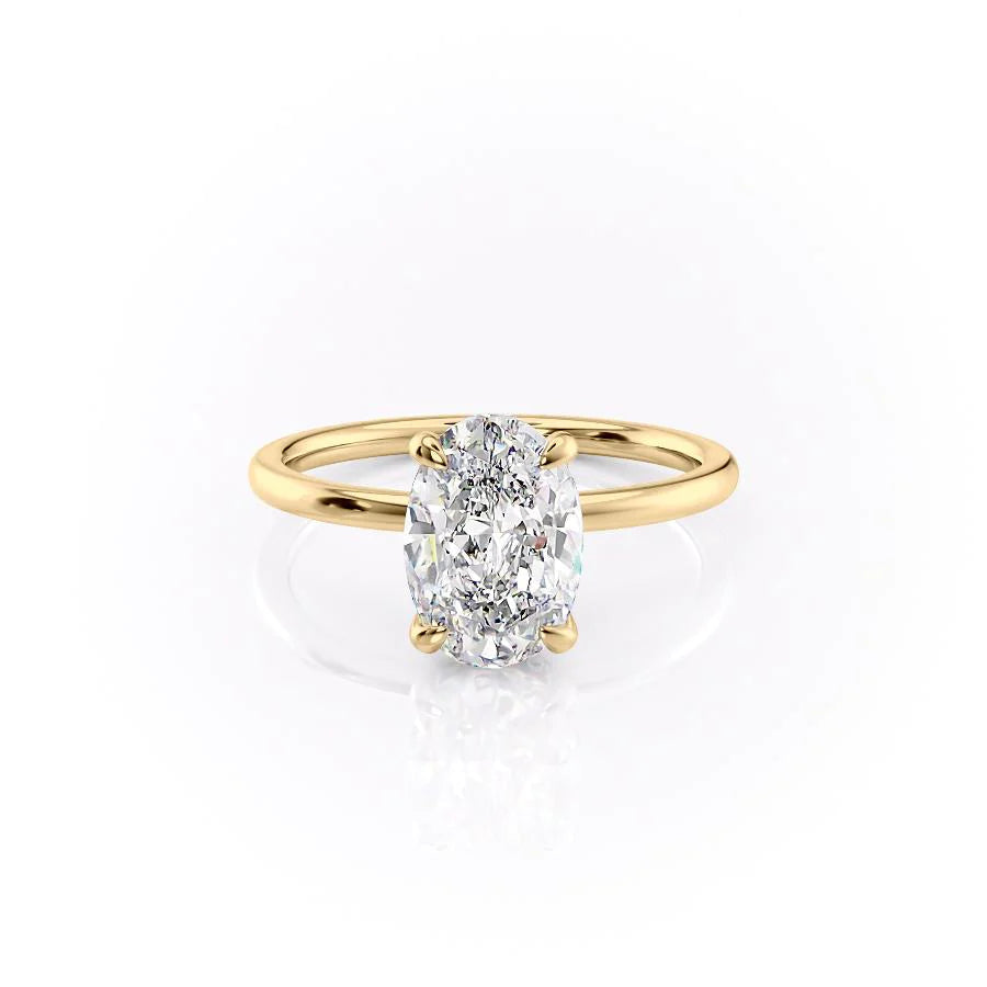 The Navy Set With Oval Solitaire Lab Diamond 1 Carat 14K Gold#material_14k-gold