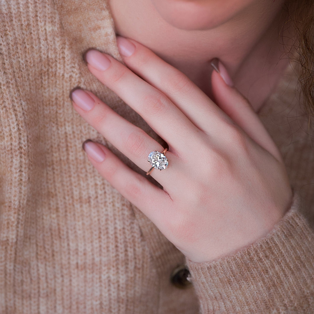 The Navy Set With Oval Solitaire Lab Diamond 2 Carat 14K Rose#material_14k-rose