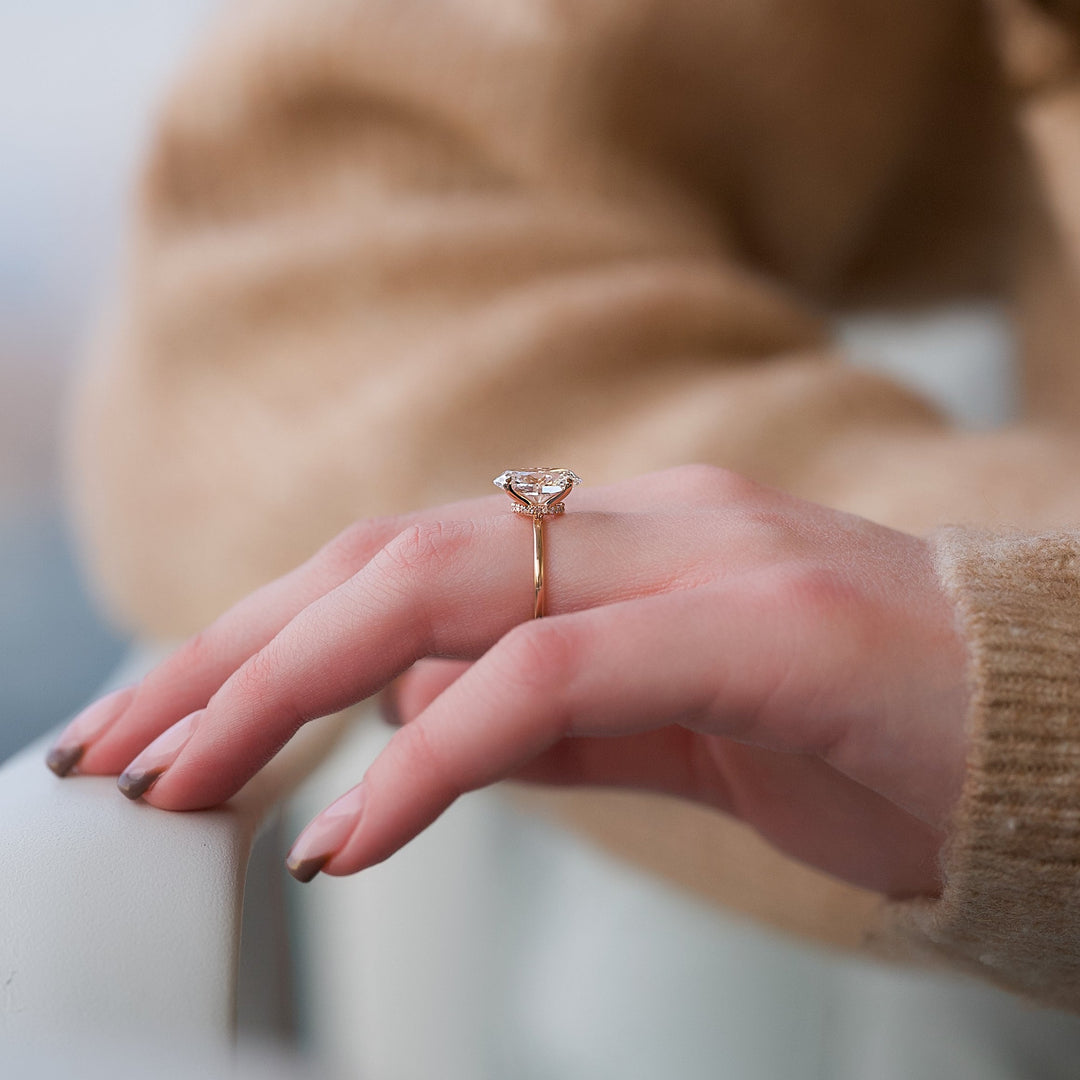 The Navy Set With Oval Solitaire Lab Diamond 2.5 Carat 14K Rose#material_14k-rose