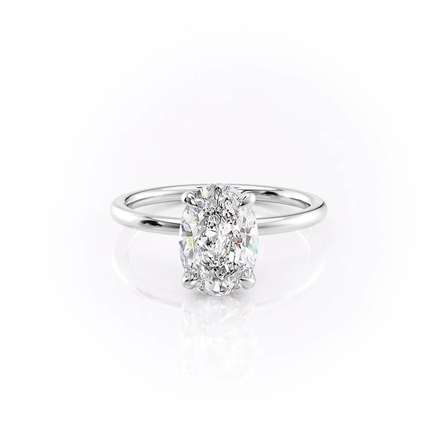 The Navy Set With Oval Solitaire Lab Diamond 1 Carat 14K White#material_14k-white