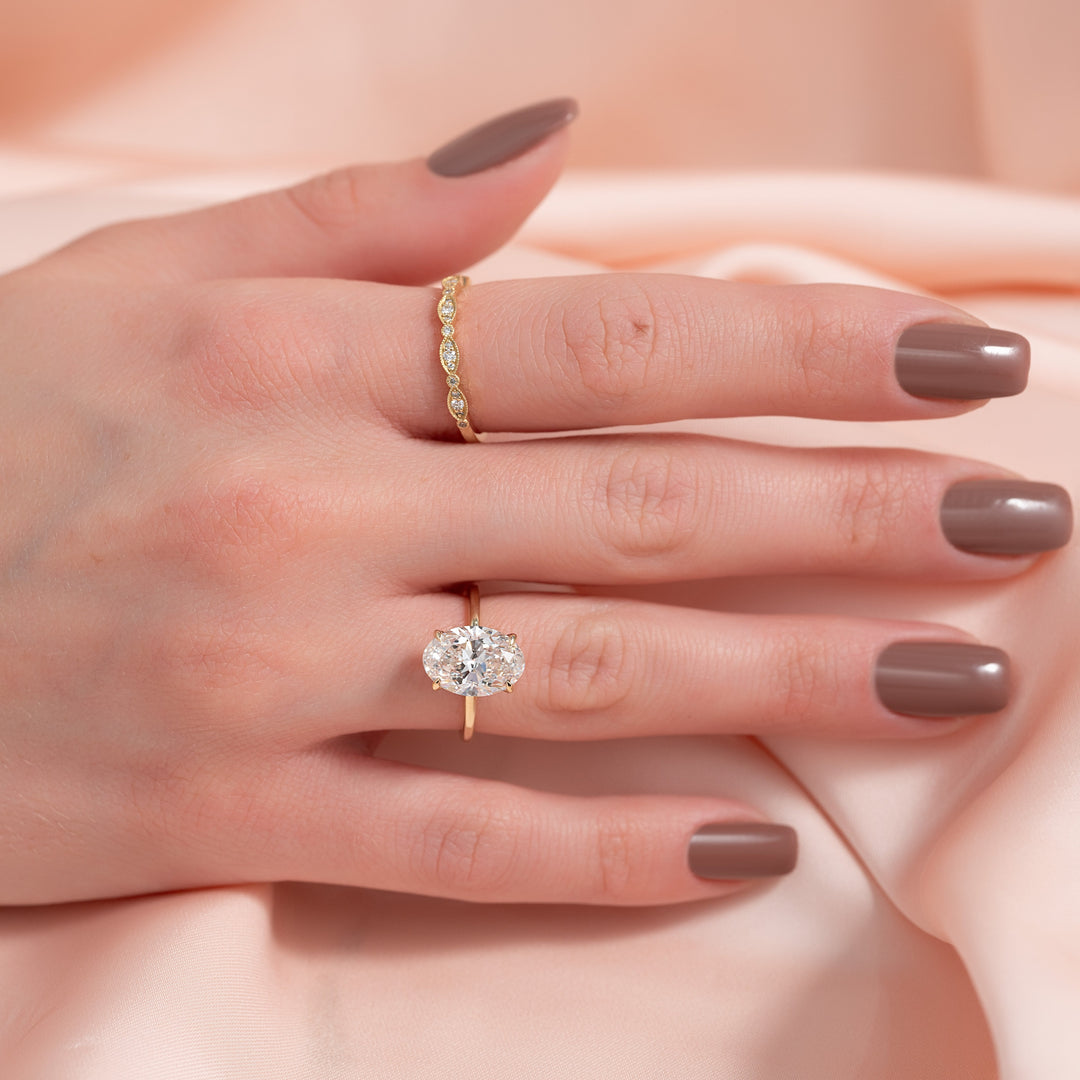 The Navy Oval Lab Diamond Moissanite Engagement Ring