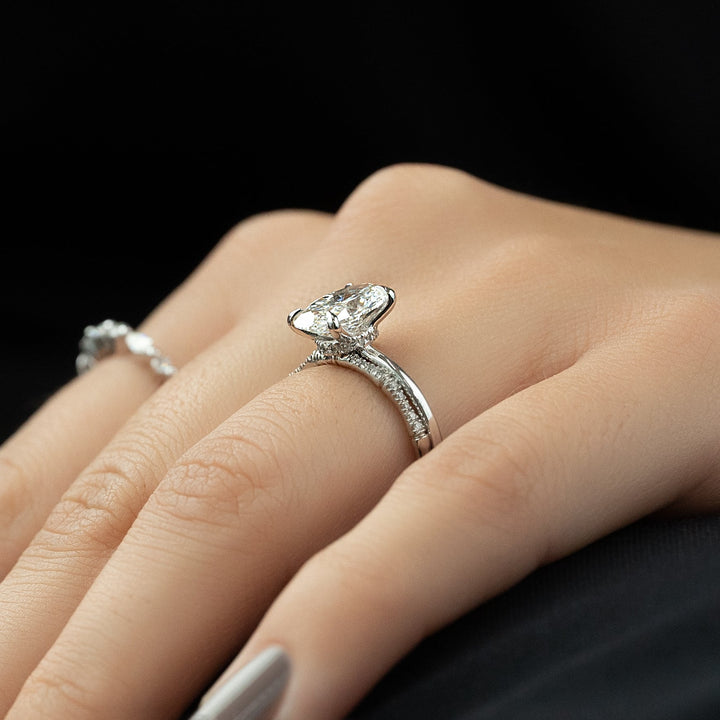 The Navy Oval Lab Diamond Moissanite Engagement Ring *Shown with 2 ct #material_white