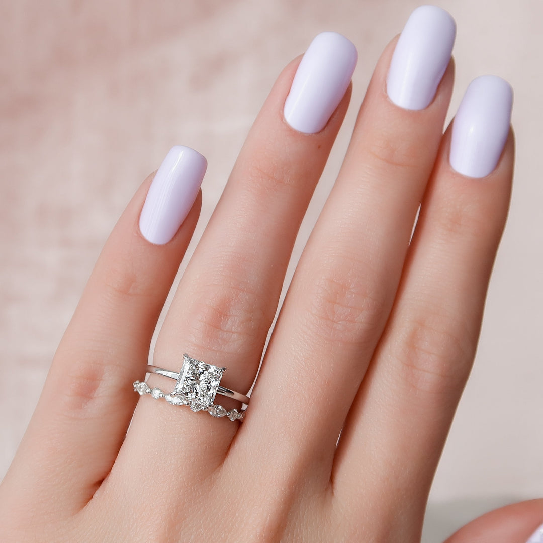 The Navy Set With Princess Solitaire Moissanite#material_14k-white