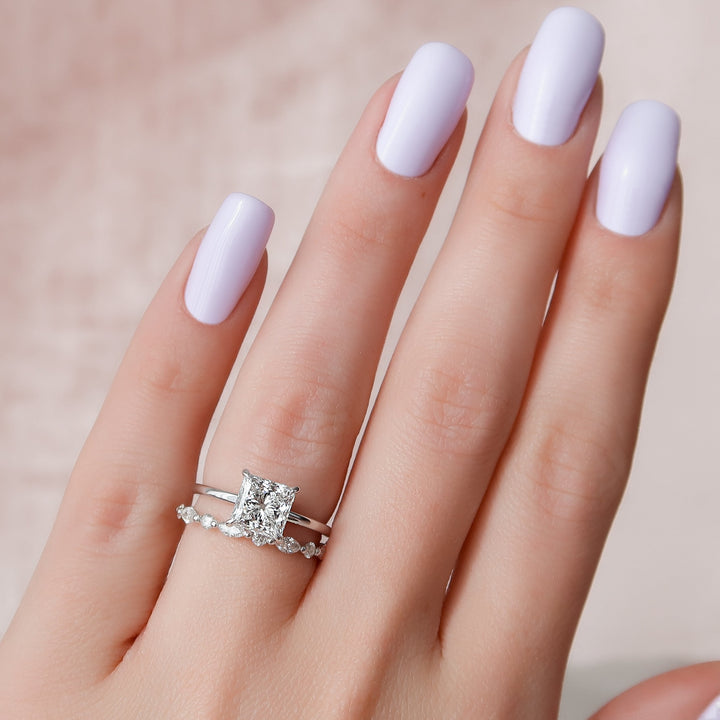 The Navy Princess Lab Diamond Moissanite Engagement Ring *Shown with 2 ct #material_white
