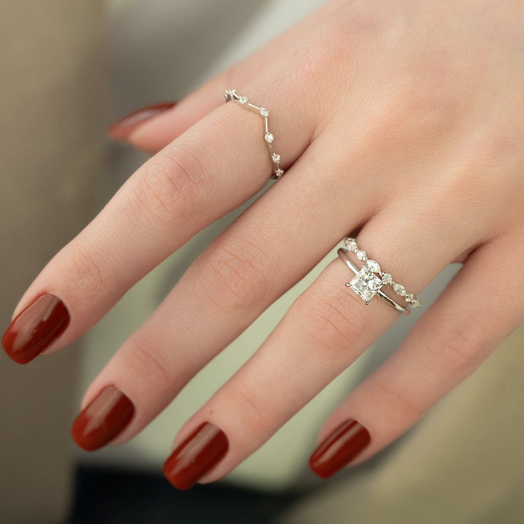 The Navy Princess Lab Diamond Moissanite Engagement Ring
