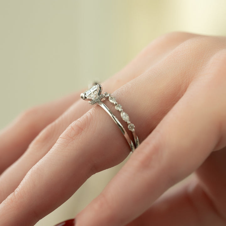 The Navy Princess Lab Diamond Moissanite Engagement Ring *Shown with 1 ct #material_white