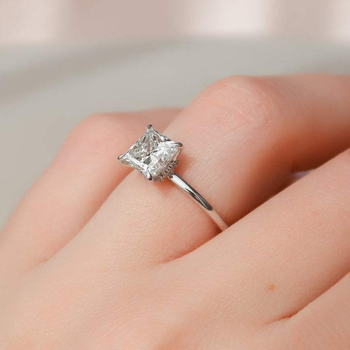 The Navy Princess Lab Diamond Moissanite Engagement Ring *Shown with 2 ct #material_white