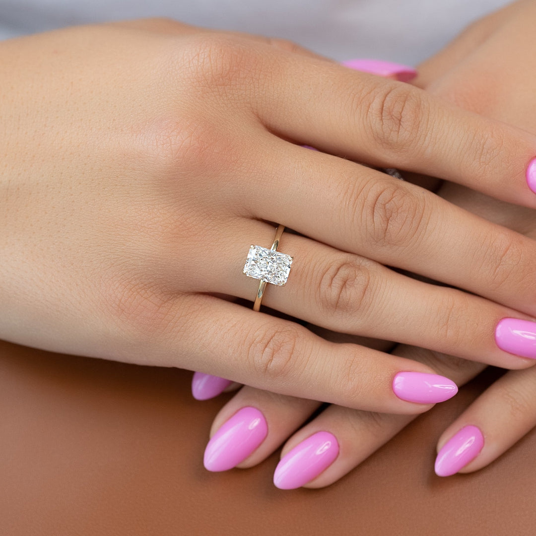 The Navy Radiant Lab Diamond Moissanite Engagement Ring