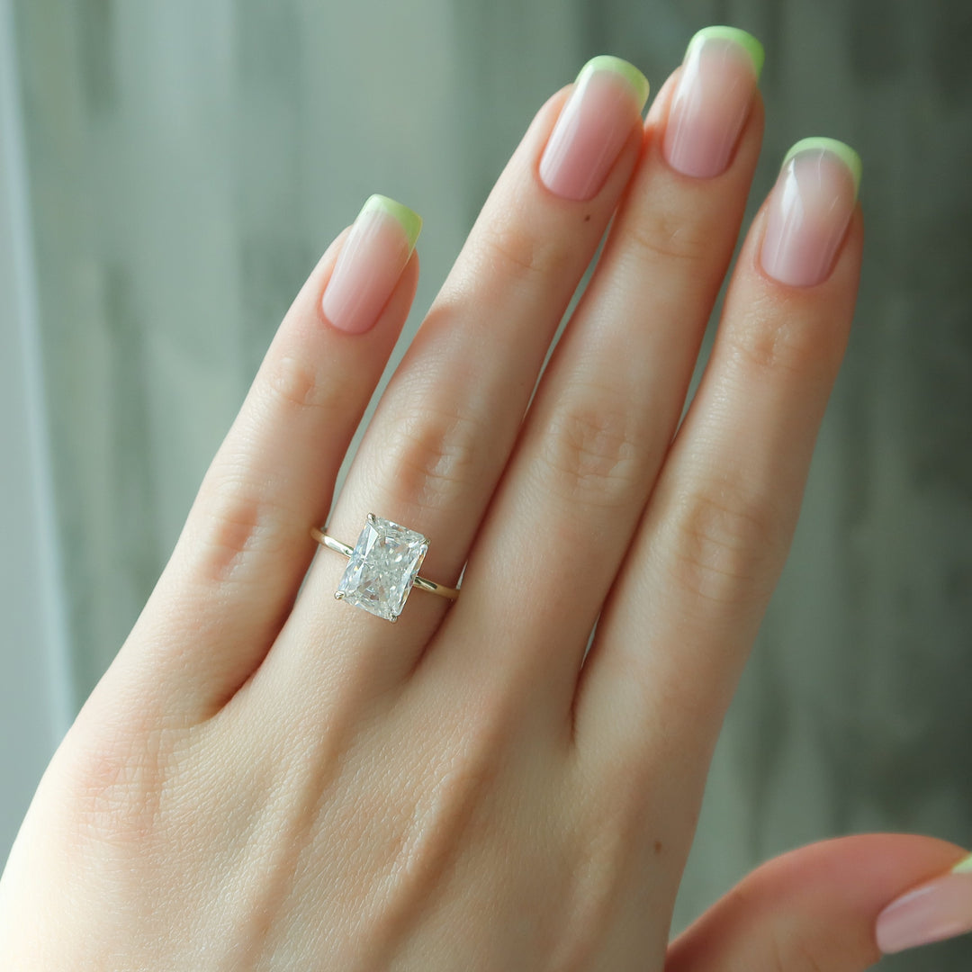 The Navy Radiant Lab Diamond Moissanite Engagement Ring