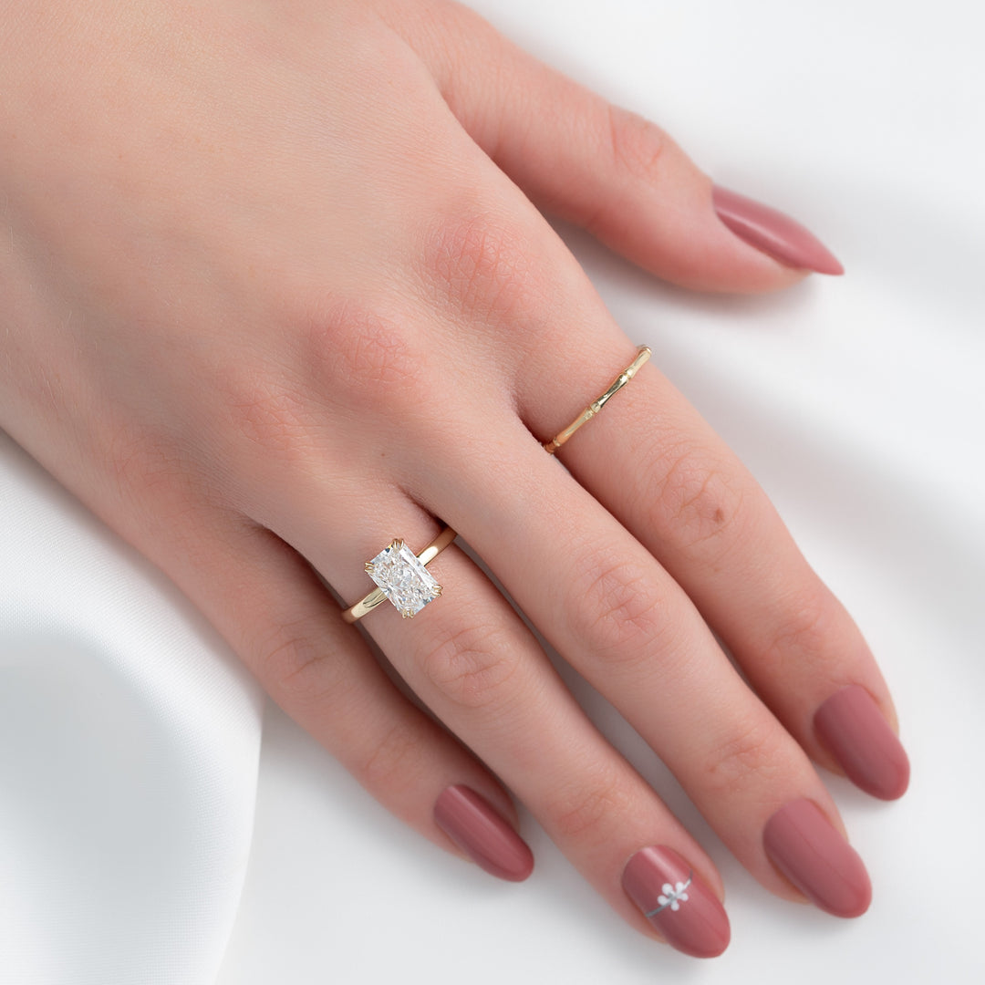 The Navy Radiant Lab Diamond Moissanite Engagement Ring