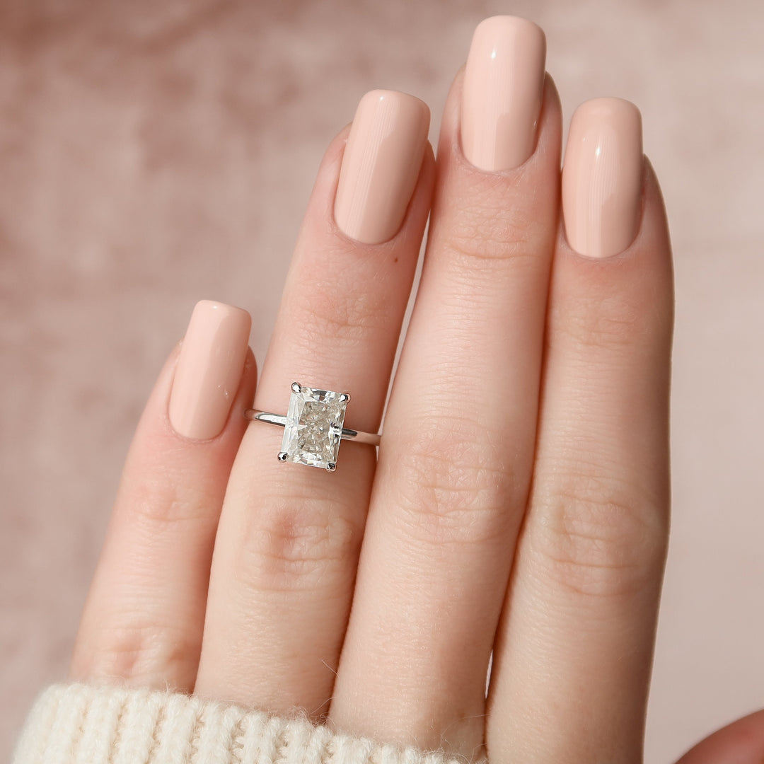 The Navy Radiant Lab Diamond Moissanite Engagement Ring