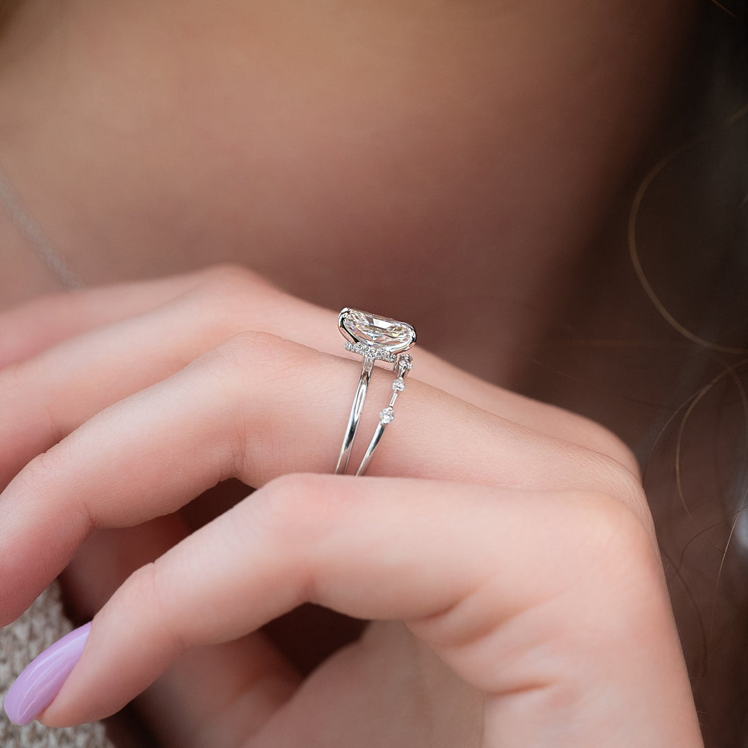 The Navy Radiant Lab Diamond Moissanite Engagement Ring