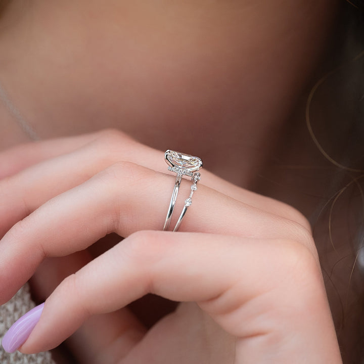 The Navy Radiant Lab Diamond Moissanite Engagement Ring *Shown with 3 ct #material_white