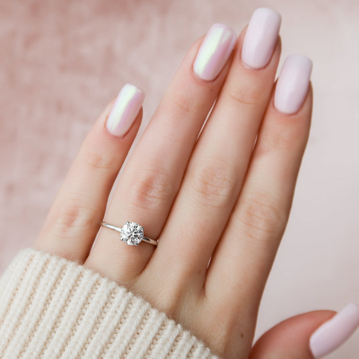 The Navy Round Lab Diamond Moissanite Engagement Ring *Shown with 1 ct #material_white