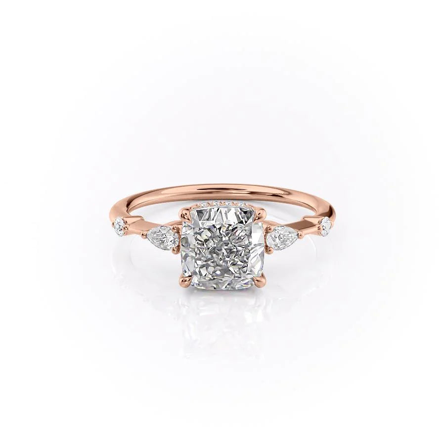 The Niko Set With Cushion Three Stone Moissanite#material_14k-rose