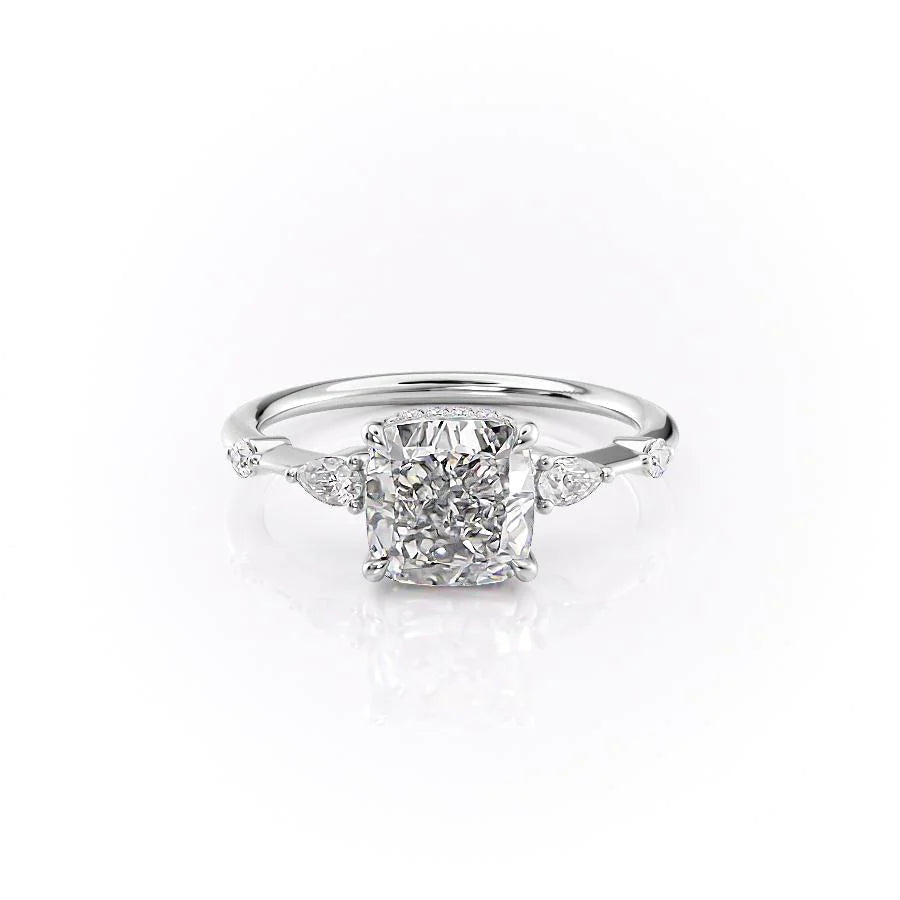 The Niko Set With Cushion Three Stone Lab Diamond 1 Carat 14K White#material_14k-white