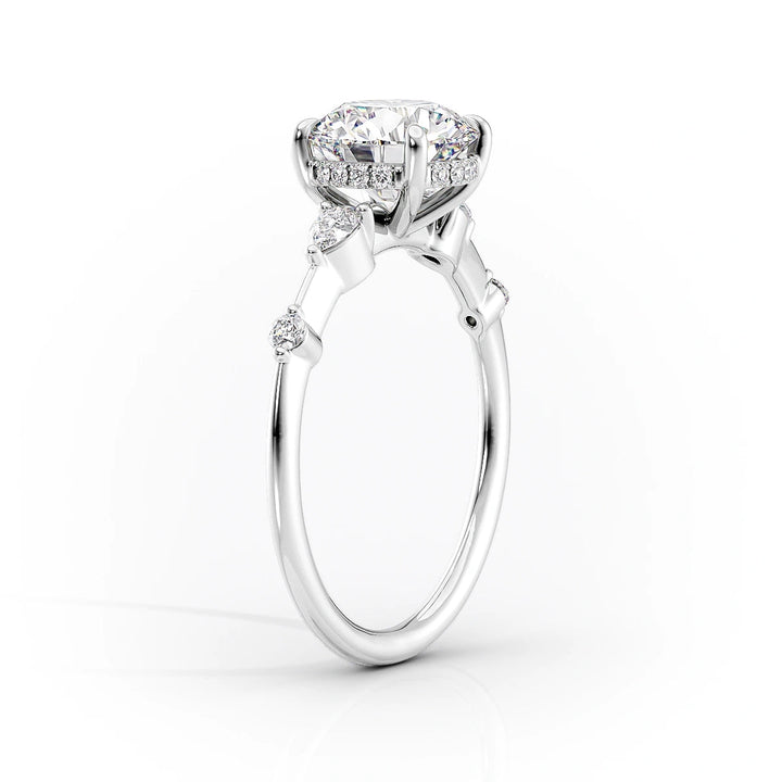 The Niko Set With Cushion Three Stone Moissanite#material_18k-white