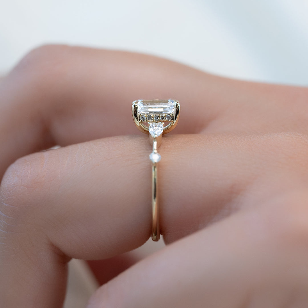 The Niko Emerald Lab Diamond Moissanite Engagement Ring
