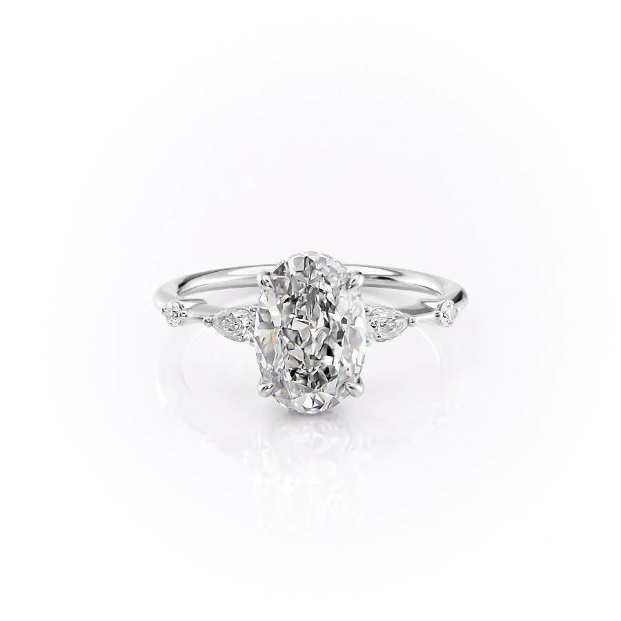 The Niko Set With Oval Three Stone Lab Diamond 1 Carat 14K White#material_14k-white