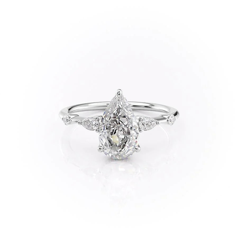 The Niko Set With Pear Three Stone Lab Diamond 1 Carat 14K White#material_14k-white