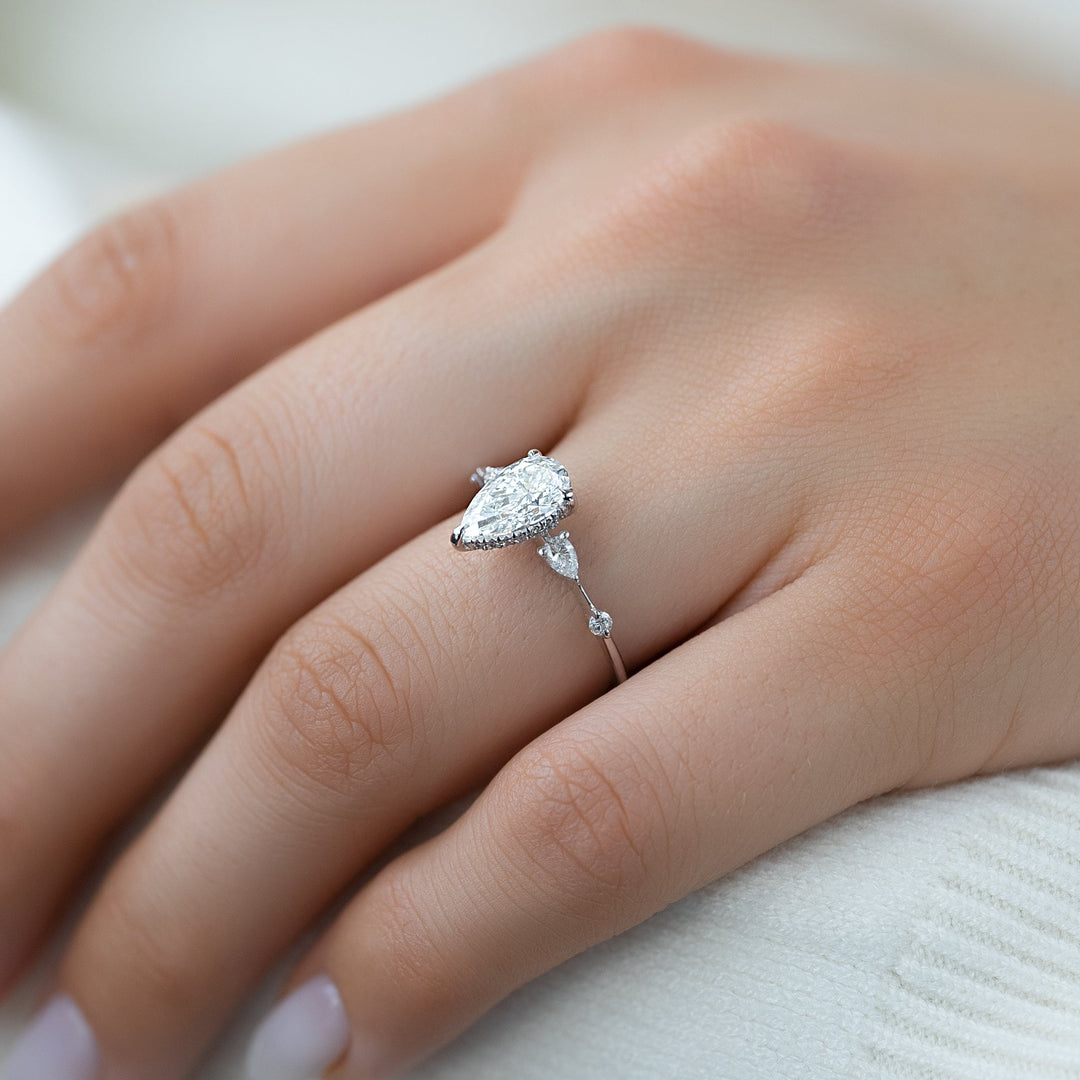 The Niko Set With Pear Three Stone Lab Diamond 2.5 Carat 14K White#material_14k-white