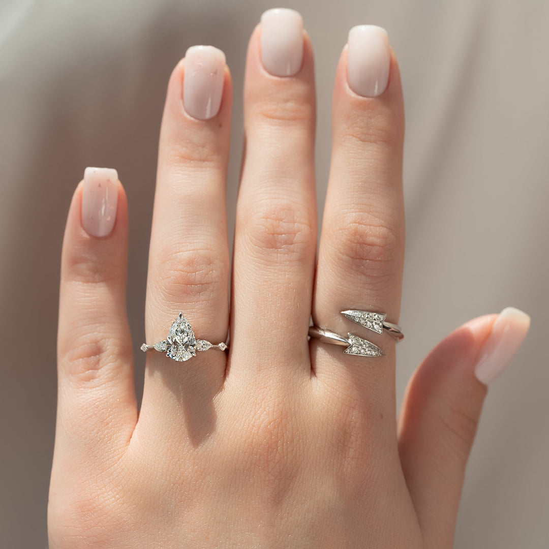 The Niko Set With Pear Three Stone Moissanite#material_14k-white