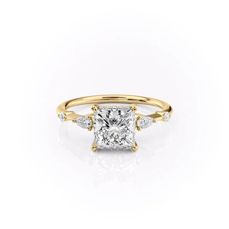 The Niko Set With Princess Three Stone Moissanite#material_14k-gold