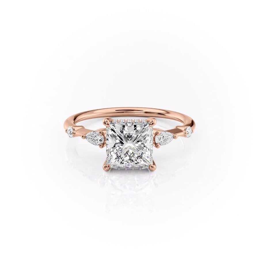 The Niko Set With Princess Three Stone Lab Diamond 1 Carat 14K Rose#material_14k-rose