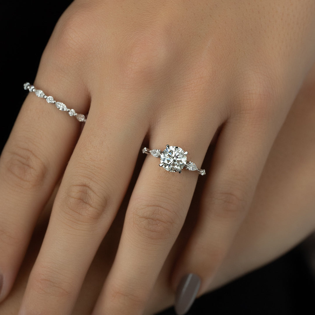 The Niko Set With Round Three Stone Lab Diamond 2 Carat 14K White#material_14k-white