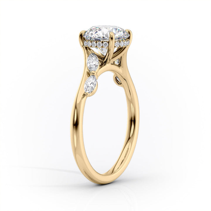 The Nora Set With Cushion Side Stone Moissanite#material_14k-gold