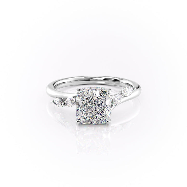 The Nora Set With Cushion Side Stone Lab Diamond 1 Carat 14K White#material_14k-white