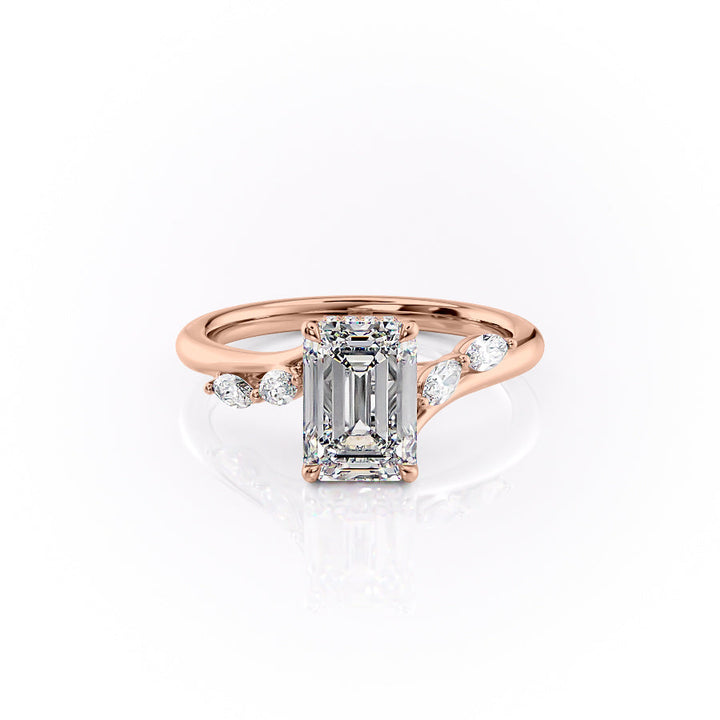 The Nora Set With Emerald Side Stone Moissanite#material_14k-rose