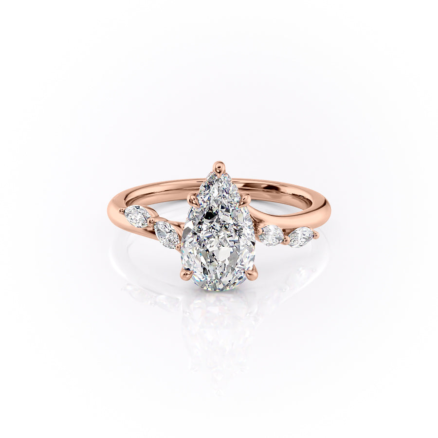 The Nora Set With Pear Side Stone Moissanite#material_14k-rose