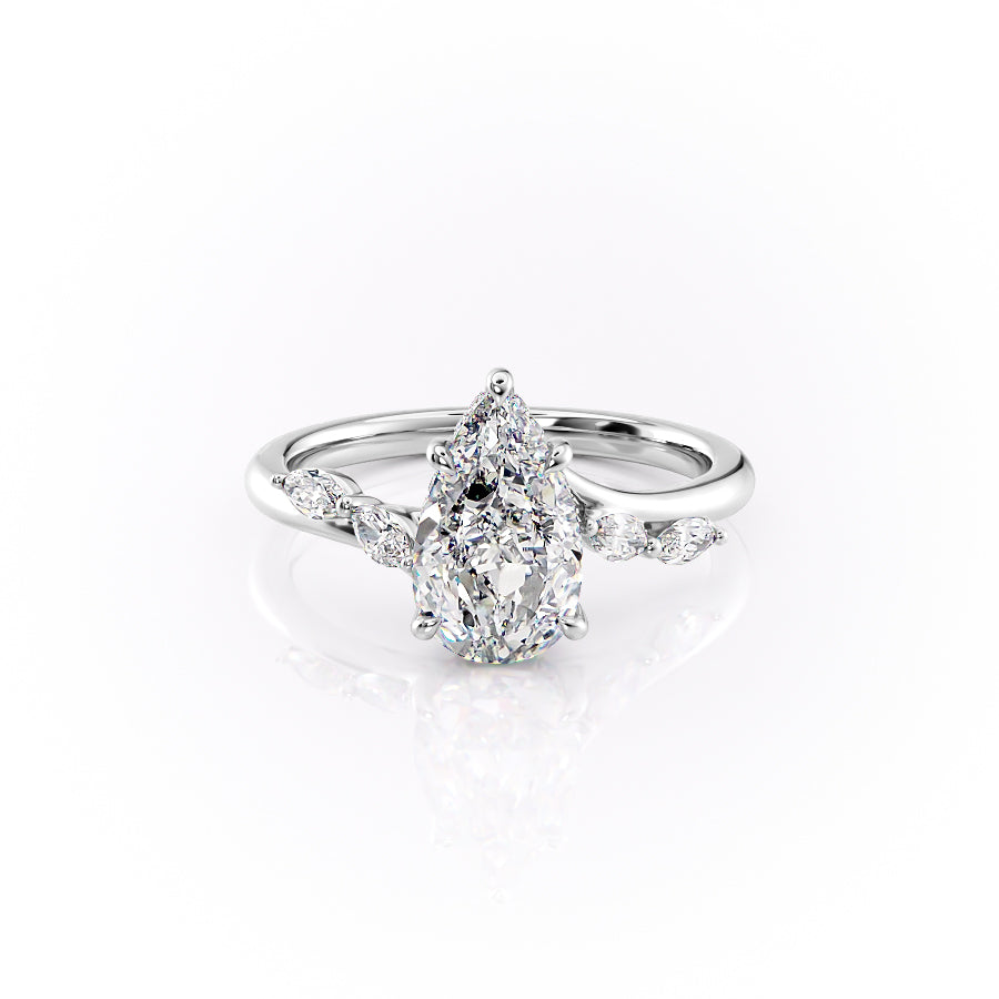 The Nora Set With Pear Side Stone Lab Diamond 1 Carat 14K White#material_14k-white