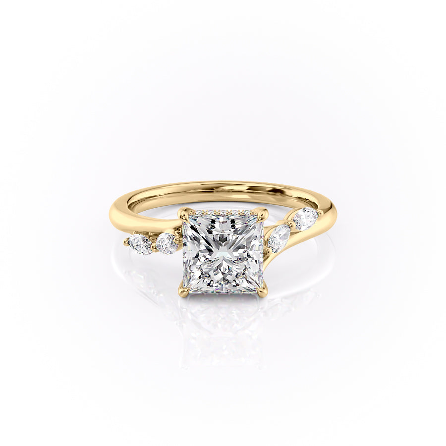 The Nora Set With Princess Side Stone Moissanite#material_14k-gold