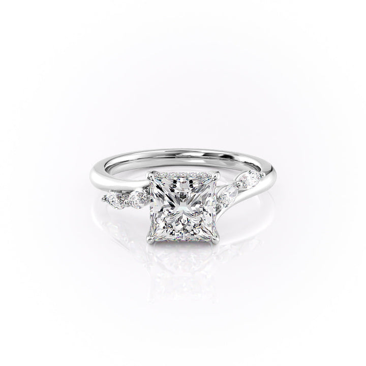 The Nora Set With Princess Side Stone Moissanite#material_14k-white